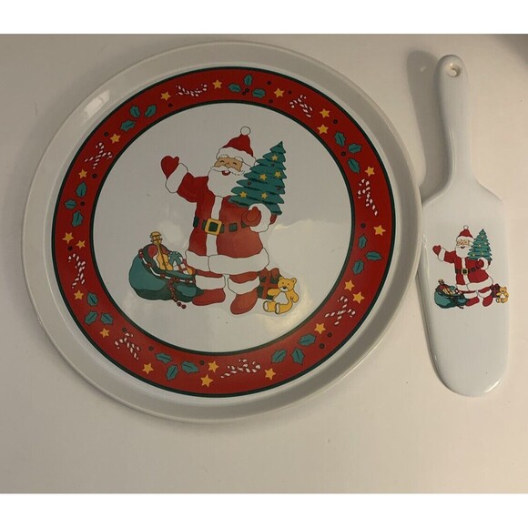 Cake Plate & Server Christmas Seasons Greetings Signature Housewares Japan 11" - Picture 2 of 5
